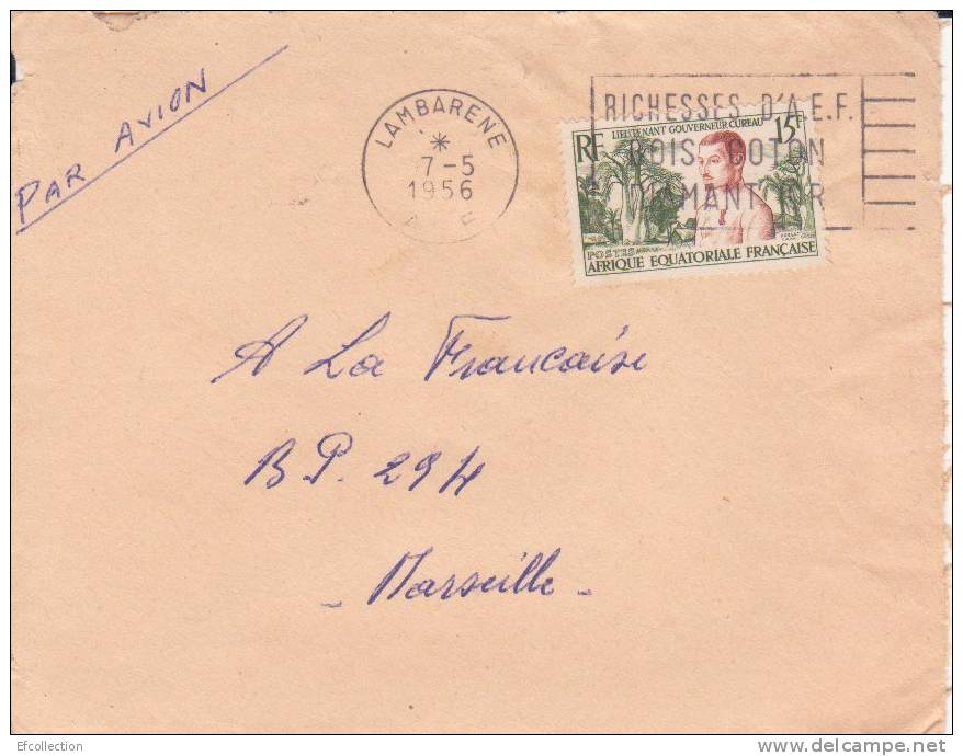 MARCOPHILIE - LAMBARENE - GABON - 1956 - COLONIES - A.E.F - N°230 - AVION - LETTRE - FLAMME - Autres & Non Classés