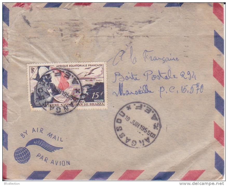 BANGASSOU - OUBANGUI CHARI - 1955 - A.E.F - COLONIES FRANCAISES - Poste Aérienne,l´explorateur Savorgnan Brazza,lettre - Autres & Non Classés