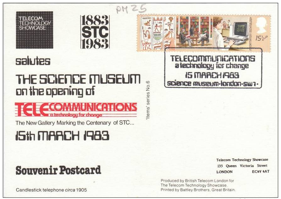 SCIENCE MUSEUM OPENING OF TELECOMMUNICATIONS GALLERY 1983 (PM25) VERY NICE POSTMARKS - Museum