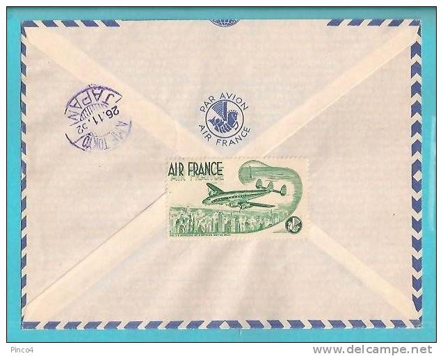 FRANCE ENVELOPPE 1° LIAISON AERIENNE PARIS TOKIO 24 NOVEMBRE 1952 - 1960-.... Briefe & Dokumente