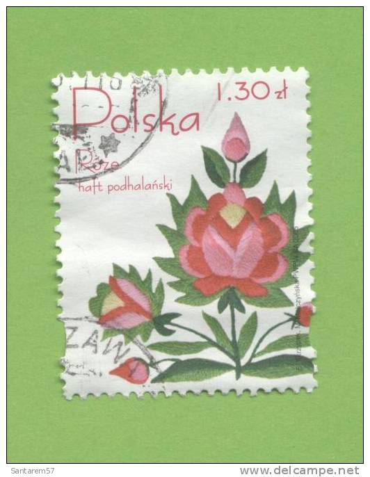 Timbre Oblitéré Used Stamp Polska ROZE Haft Podhalanski 1,30 Zl POLOGNE 2005 WNS N° PL030.05 - Usados