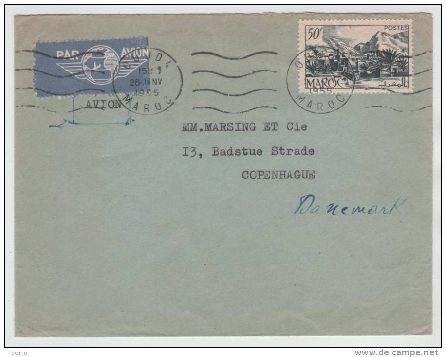 Morocco Cover Sent Air Mail To Denmark Oujda 26-1-1955 - Morocco (1956-...)