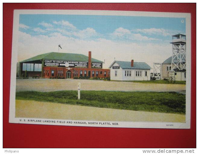 Airport-    North Platte NE  U.S. Airplanes Landing Field & Hanger Vintage Wb        --===----ref 197 - North Platte