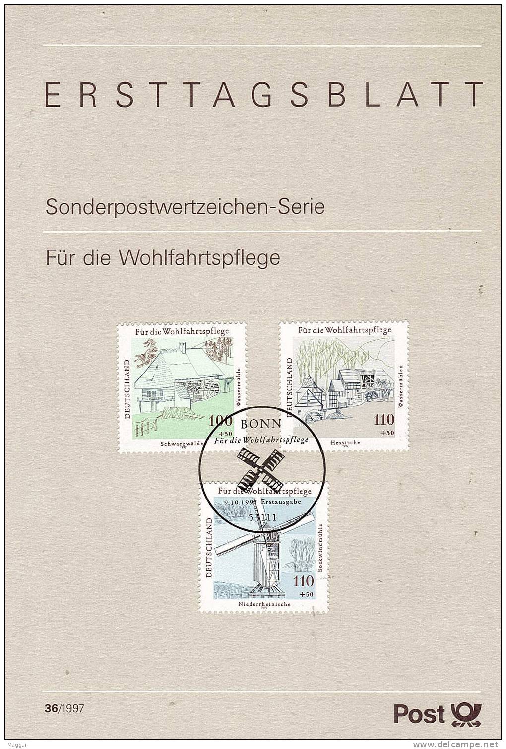 ALLEMAGNE  Carte  Notice 1er Jour  1997 Moulins - Moulins