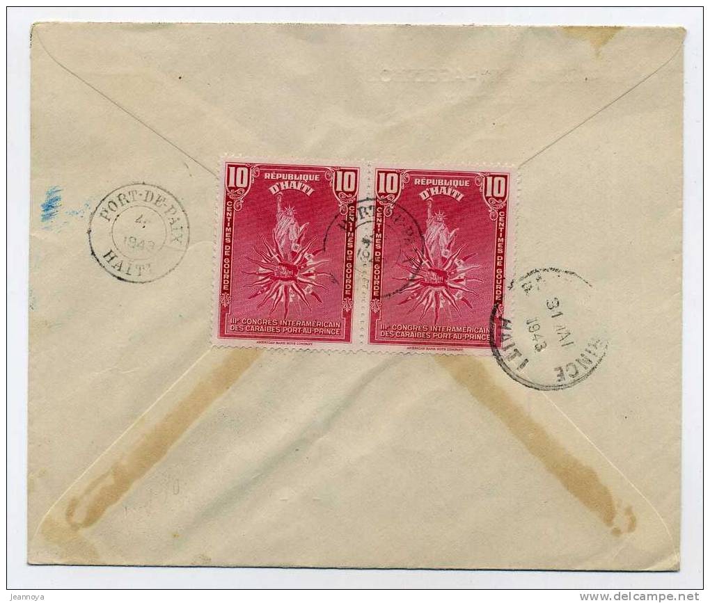 HAITI - N°280 + 282 PAIRE OBL. PORT DE PAIX POUR PORT AUX PRINCE LE 31/5/1943, AVEC CACHET 1 Er. VOL INTERIEUR - TB - Haiti