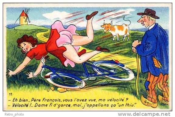 Cpsm Humour, érostisme, Robe, Culotte, Vélo, Vache, Moulin à Vent - Contemporain (à Partir De 1950)