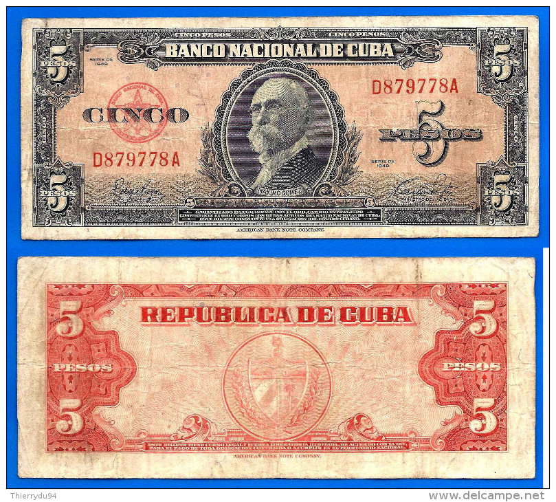 Cuba 5 Pesos 1949 Serie D Maximo Gomez Kuba Peso Centavos Centavo Caraibe Skrill Paypal Bitcoin OK! - Cuba