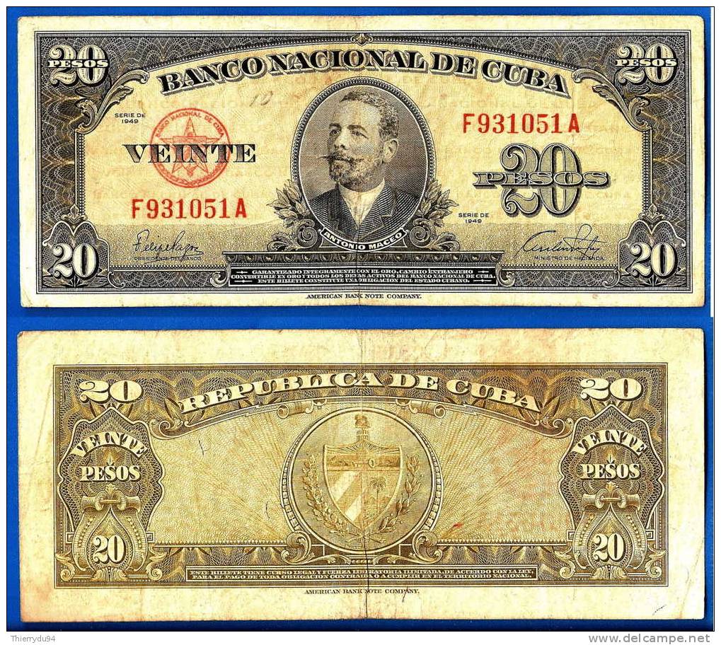 Cuba 20 Pesos 1949 Antonio Maceo Kuba Peso Centavos Centavo Caraibe Moneybookers Paypal OK! - Cuba