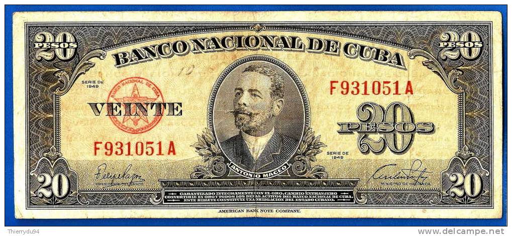 Cuba 20 Pesos 1949 Antonio Maceo Kuba Peso Centavos Centavo Caraibe Moneybookers Paypal OK! - Cuba