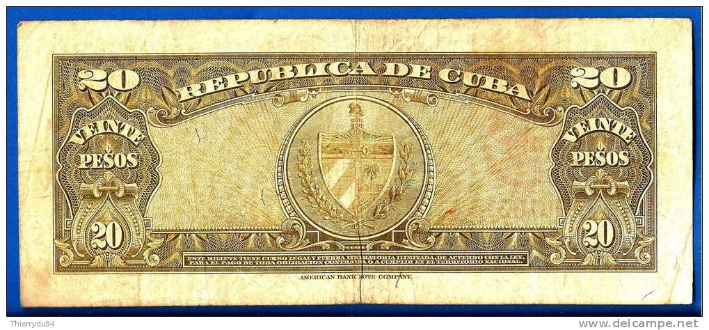 Cuba 20 Pesos 1949 Antonio Maceo Kuba Peso Centavos Centavo Caraibe Moneybookers Paypal OK! - Cuba