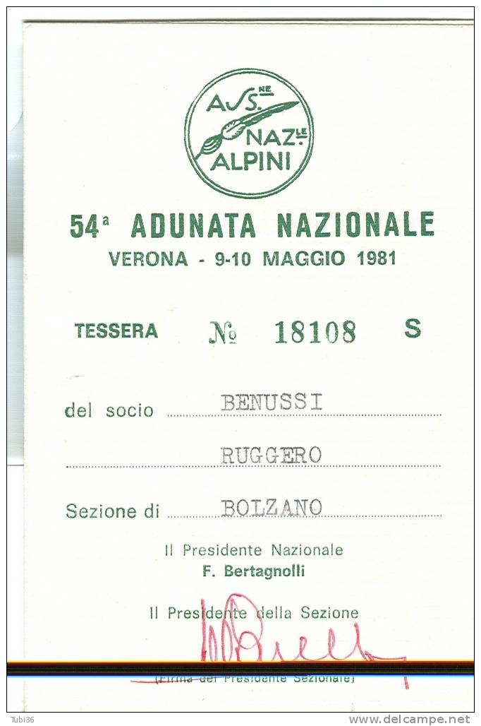 ASSOCIAZIONE  NAZIONALE  ALPINI - 54°  ADUNATA   NAZIONALE  - VERONA  1981 - - Documenti