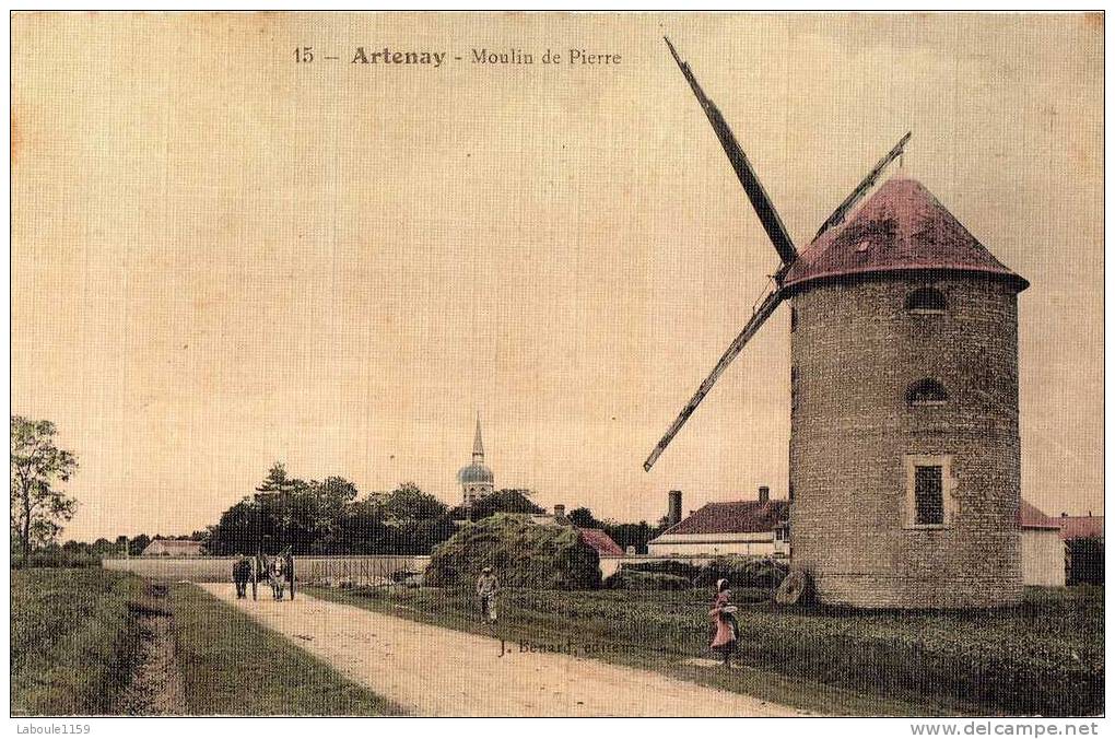 ARTENAY : "Moulin De Pierre" - Moulin à Vent, Attelage De Chevaux  - CPA Toilée - N° 15 Bénard Editeur - Artenay