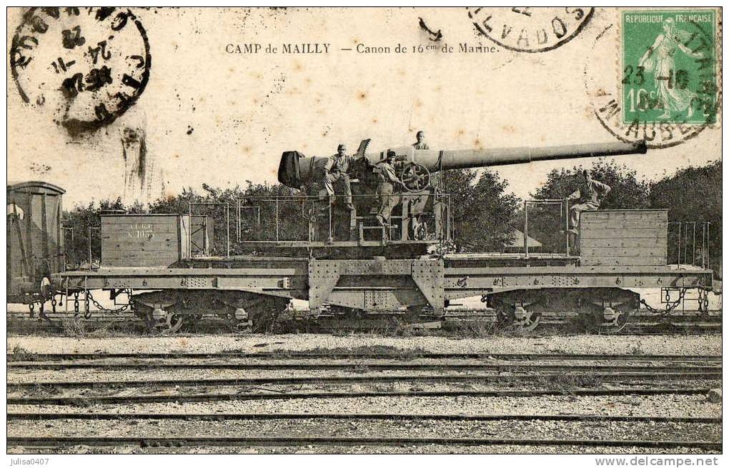 ARTILLERIE SUR VOIE FERREE Camp De Mailly Canon De 16cm De Marine Gros Plan - Equipment