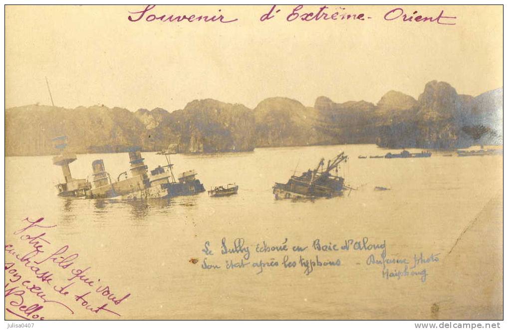 BAIE D'ALONG (Viet Nam) Carte Photo Naufrage Du Bateau De Guerre Le Sully - Viêt-Nam