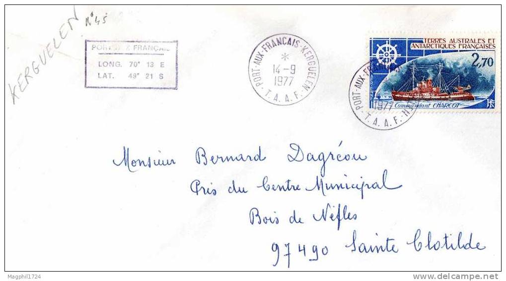 TAAF / Poste Aérienne N° 45 - 14/09/1977 - KERGUELEN - Lettres & Documents