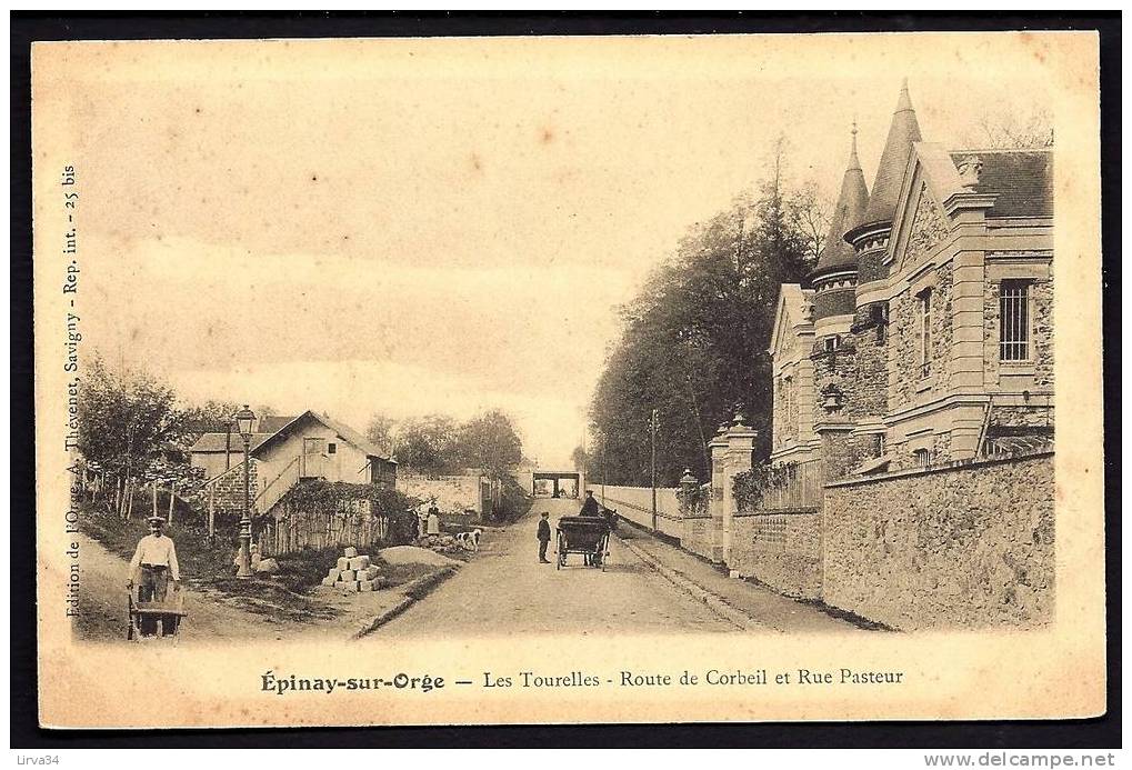 CPA  ANCIENNE- FRANCE- EPINAY-SUR-ORGE (91)- LES TOURELLES- ROUTE DE CORBEIL ANIMÉE- RUE PASTEUR- ATTELAGE - Epinay-sur-Orge