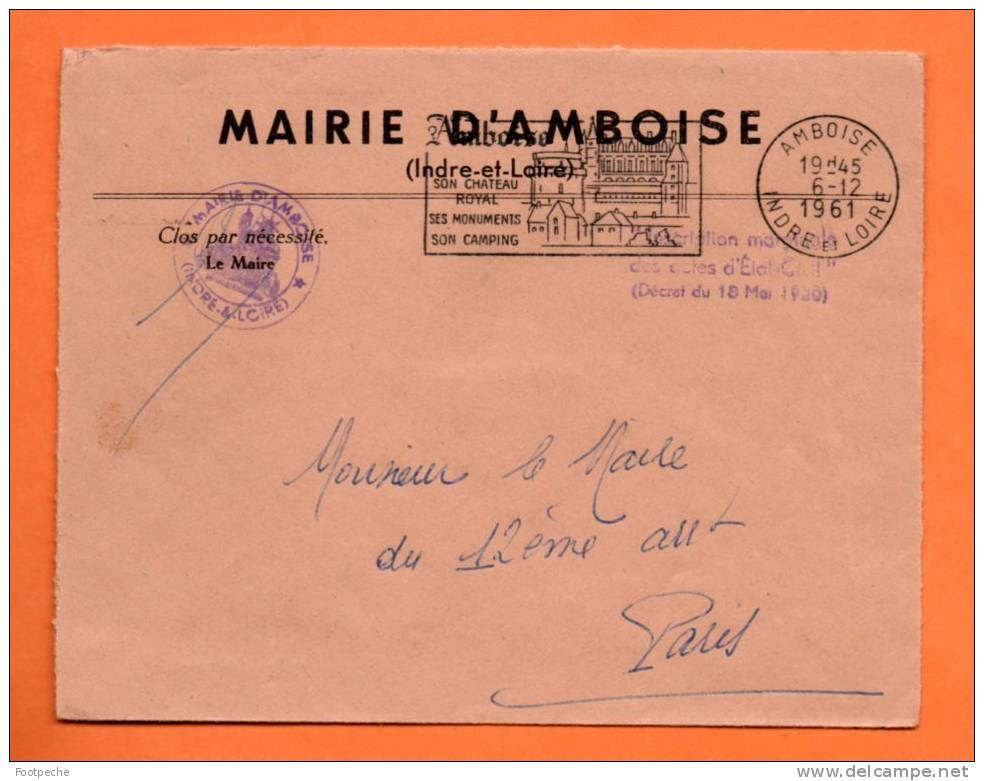 FLAMME   AMBOISE      SON CHATEAU ROYAL         6 / 12 / 1961  Lettre Entière   N° C340 - Mechanical Postmarks (Advertisement)