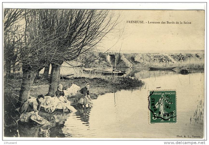 Carte Postale Ancienne Freneuse - Laveuses Des Bords De La Seine - Métiers, Lavandières - Freneuse