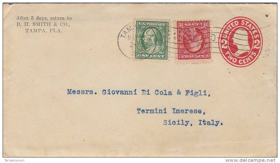 B-294- COVER FROM UNITED STATES Tampa  TO ITALY Termini Imerese - 18/05/1912 - 1901-20