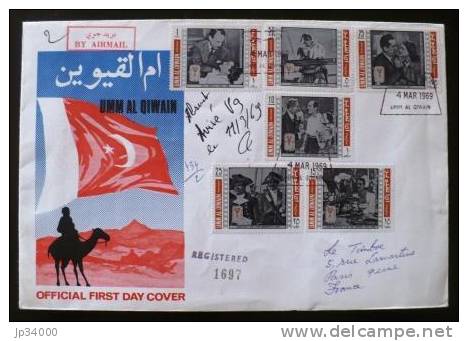 UMM AL QIWAIN: Lettre Recommandée FDC Theme Cinema (4 Mars 1969) 6 Valeurs - Cinéma