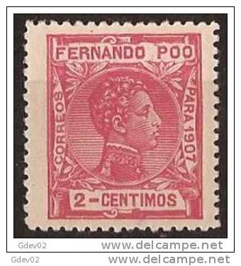 FPOO153-LA1013TAN.Guinea Guinee..FERNANDO POO.ALFONSO XIII DEL AÑO1907  (Ed 153*) Con Leve Charnela.LUJO. - Unused Stamps