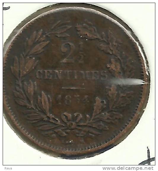 LUXEMBOURG  2 &1/2 CENTIMES WREATH FRONT SHIELD BACK  1854  VF KM?1 READ DESCRIPTION CAREFULLY !!! - Luxembourg