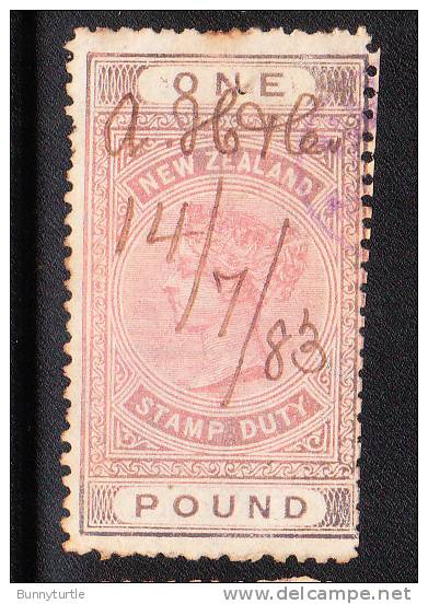 New Zealand 1882 Queen Victoria Postal Stamp Duty 1 Pound Used - Usados