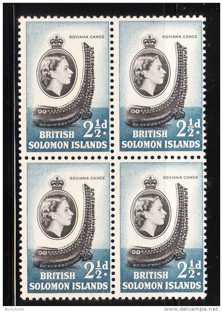 Solomon Islands 1956-60 QE Prow Of Roviana Canoe 2 1/2p Blk Of 4 MNH - Islas Salomón (...-1978)