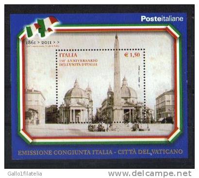 2011 ITALIA - EMISSIONE CONGIUNTA CON VATICANO - 150 ANNI DELL'UNITA' D'ITALIA - FOGLIETTO. MNH - Emissioni Congiunte