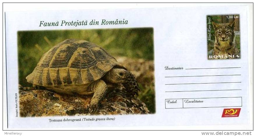 ENTIER POSTAL  STATIONERY  ROUMANIE TORTUE  LYNX - Schildpadden