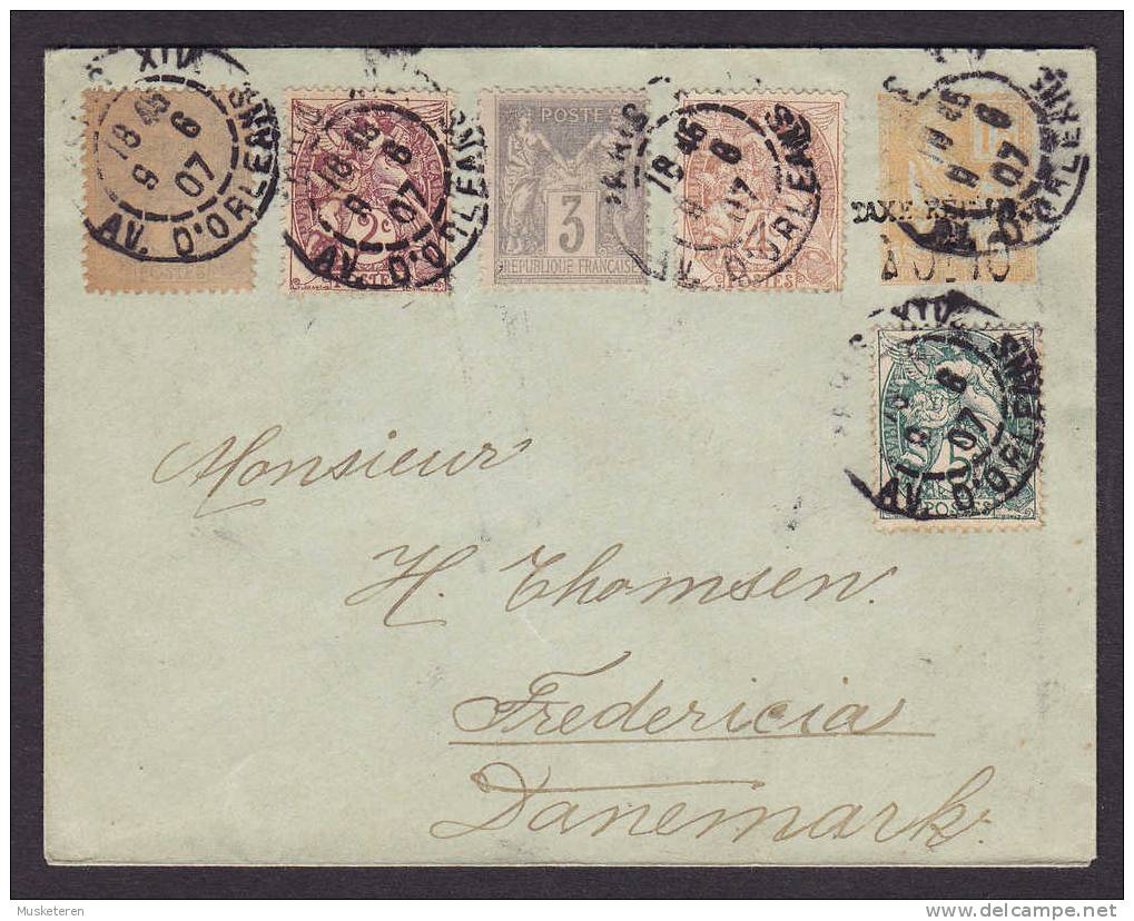 France Uprated Postal Stationery Ganzsache Entier Enveloppe TAXE Reduite PARIS 1907 Fredericia Danemark NOT COMMON Cds. - Standard- Und TSC-Briefe (vor 1995)