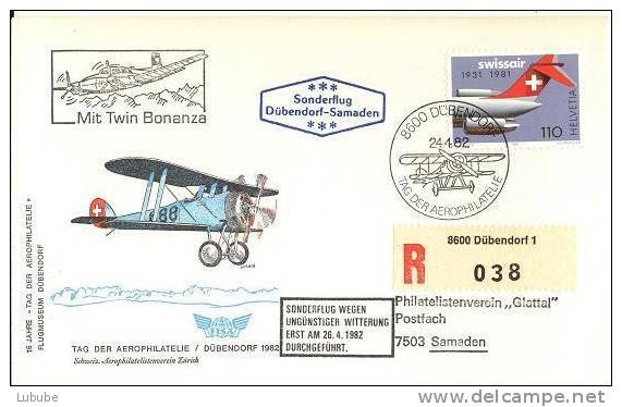 Luftpost R-Sonderbrief  Dübendorf - Samedan  (Twin Bonanza)      1982 - First Flight Covers