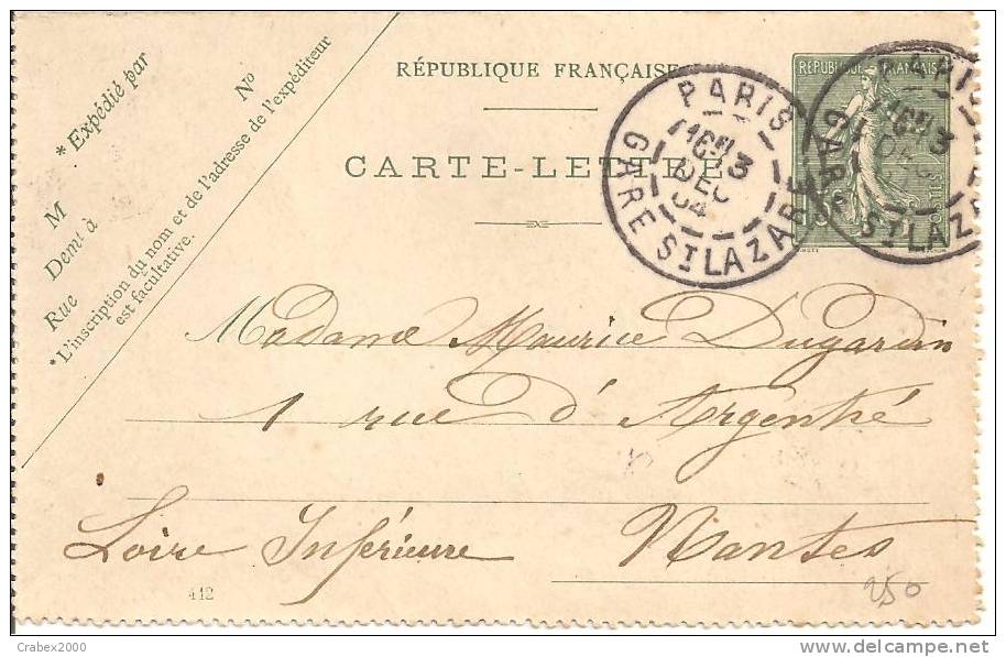 N°   CARTE LETTRE CAD DAGUIN JUMELE  PARIS Vers NANTES Le 03 DECEMBRE 1904 - Kaartbrieven