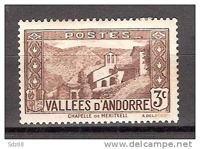 Andorre 1932-33  YT26 (*) Neuf Sans Colle Andorre Chapelle Notre Dame De Meritxell - Ungebraucht