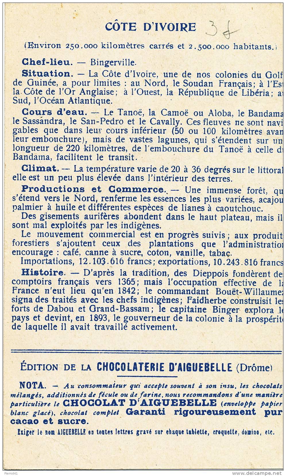 AFRIQUE - COTE D'IVOIRE - Très Joli Chromo Format Cpa - Ivory Coast