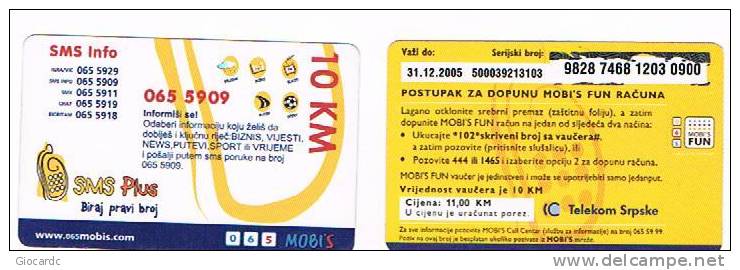 BOSNIA SERBA - SERBIAN BOSNIA  - TELEKOM SRPSKE (GSM RECHARGE) - SMS INFO  EXP. 31.12.2005    - USED (°)  -  RIF. 3053 - Altri – Europa