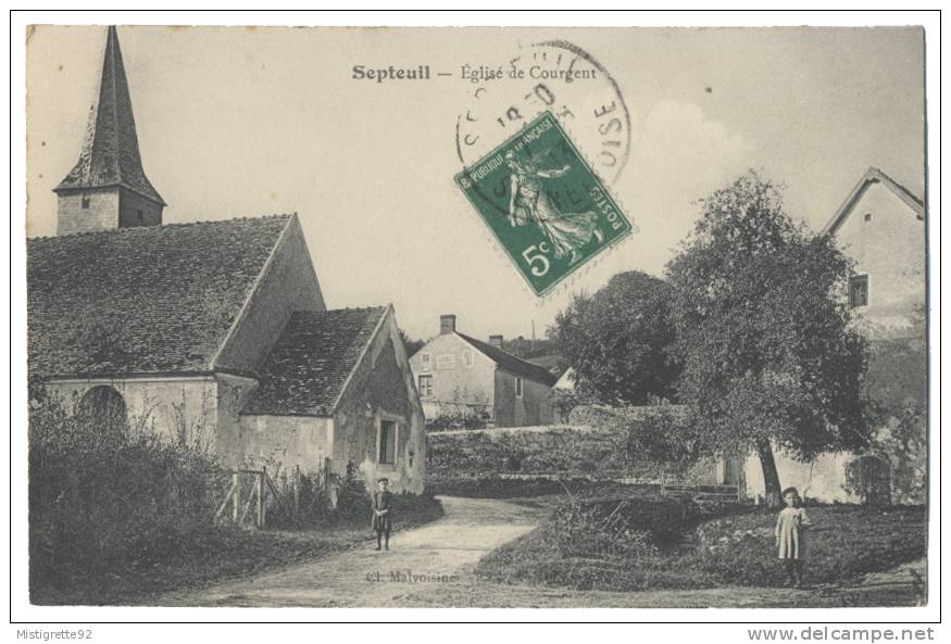 (78) SEPTEUIL Église De Courgent 1913. Animée. Cl. Malvoisine. - Septeuil