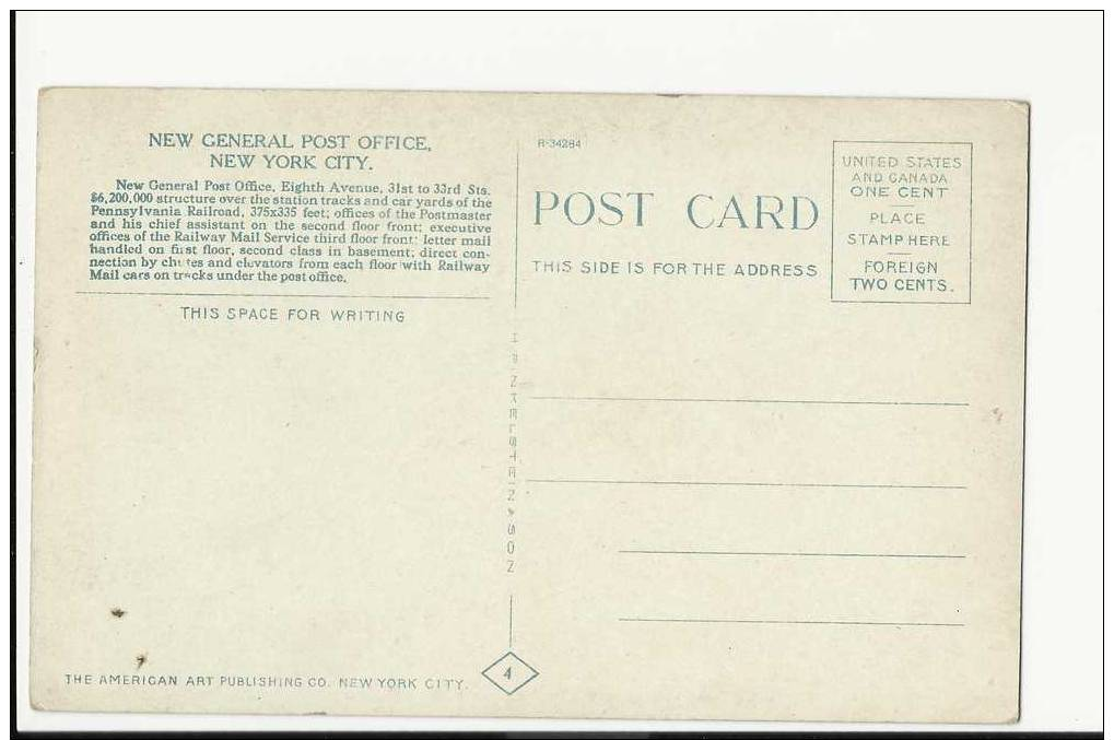 New General Post Office , New York, NY, DB Postcard, NY019 - Other & Unclassified