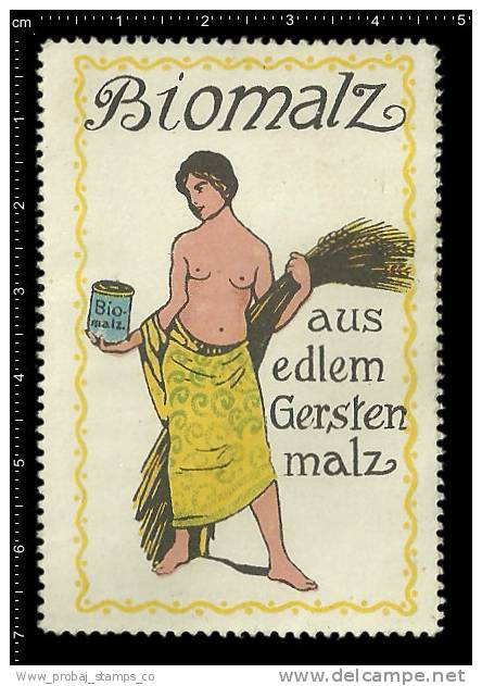 Old Original German Poster Stamp (advertising Cinderella, Label, Reklamemarke) Nude, Biomalz Georg Räder Artist Georg - Vignetten (Erinnophilie)