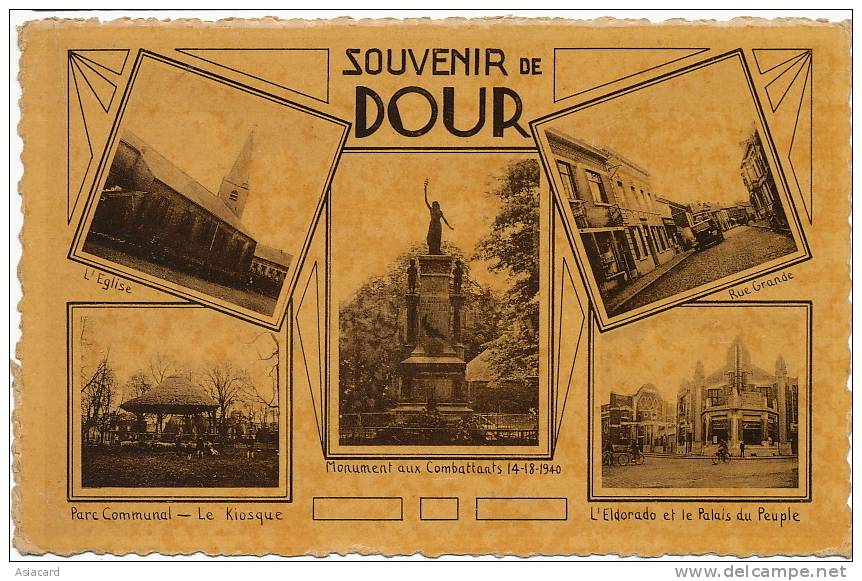 Souvenir De Dour Multi Vues , Rue Grande, Eldorado, Monument 14/18,Kiosque Edit E. Buyle - Dour