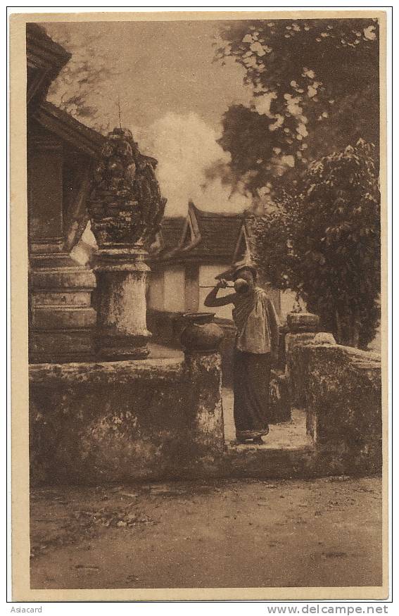 Laos Pou Sao Se Desalterant Edit Cie Coloniale Timbre Au Dos Noria Noriah Annam 1933 Moulin - Laos