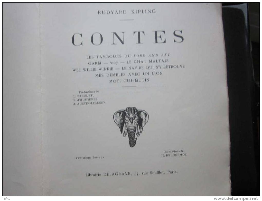 RUDYARD KIPLING - CONTES - ILLUSTRATIONS DE H. DELUERMOZ--LIVRE DE PRIX 1937 - Libri Antichi