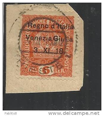 VENEZIA GIULIA 1918 SOPRASTAMPATI 8H TIMBRATO SU FRAMMENTO - Venezia Giulia