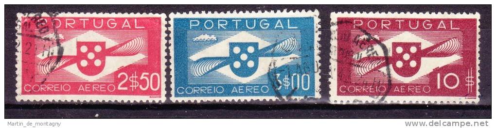 1937 - 41  Poste Aérienne - Portugal  Y&T No. 3, 4 + 7  Oblitéré, Lot 22645 - Oblitérés