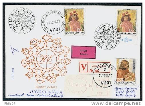 Yugoslavia - F. D. C. Joy Of Europe Festival Cover. Registered And Express Sent Value-letter Loco Zagreb 01. 10. 1988. - Autres & Non Classés