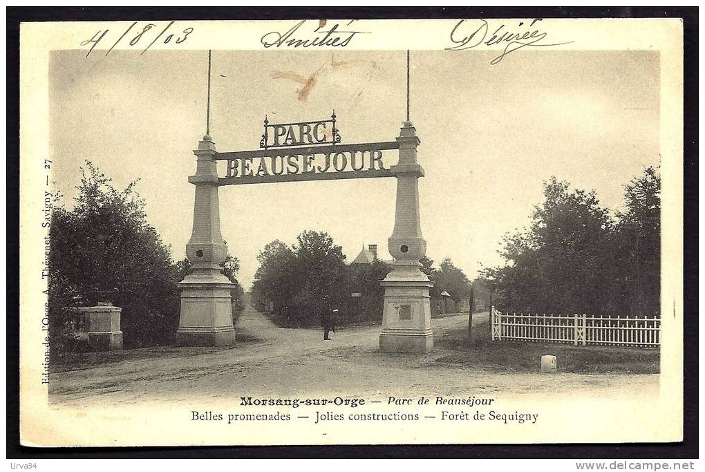 CPA  PRECURSEUR- FRANCE- MORSANG-SUR-ORGE (91)- ENTRÉE DU PARC BEAUSEJOUR  EN 1900- ANIMÉE- FORET DE SEQUIGNY - Morsang Sur Orge