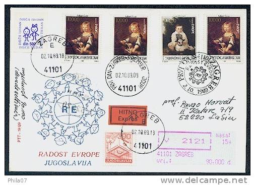 Yugoslavia - F. D. C. Joy Of Europe Festival Cover. Express Sent Value-letter From Zagreb To Labin 02. 10. 1989.  There - Autres & Non Classés