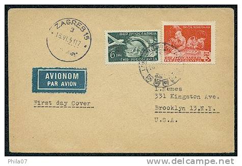 Yugoslavia - F. D. C. Airmail Sent Letter From Zagreb To Brooklyn 16. VI. 1951. With Image Of Children On One Stamp And - Autres & Non Classés