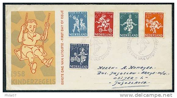 Netherlands - F. D. C. Cover Issued For The Occasion Of Children´s Day 1958, With Complete Stamp Set High Catalog Value. - Autres & Non Classés