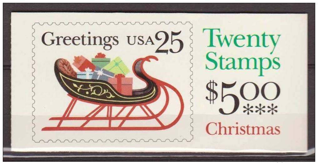 United States,1989, Christmas, Sledge, Sleigh, Booklet BK168, MH130, ***, MNH - 1981-...